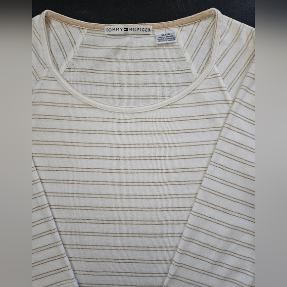 NWT - Tommy Hilfiger White Cotton w Gold Stripes Jersey - Size XL - Picture 4 of 11